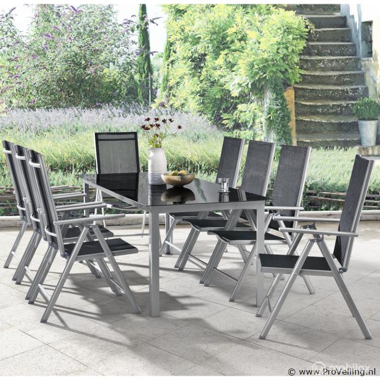 Online Veiling: Tuinset / eetset milano 9-delig zilver/grijs, Tuin en Terras, Tuinsets en Loungesets, Nieuw