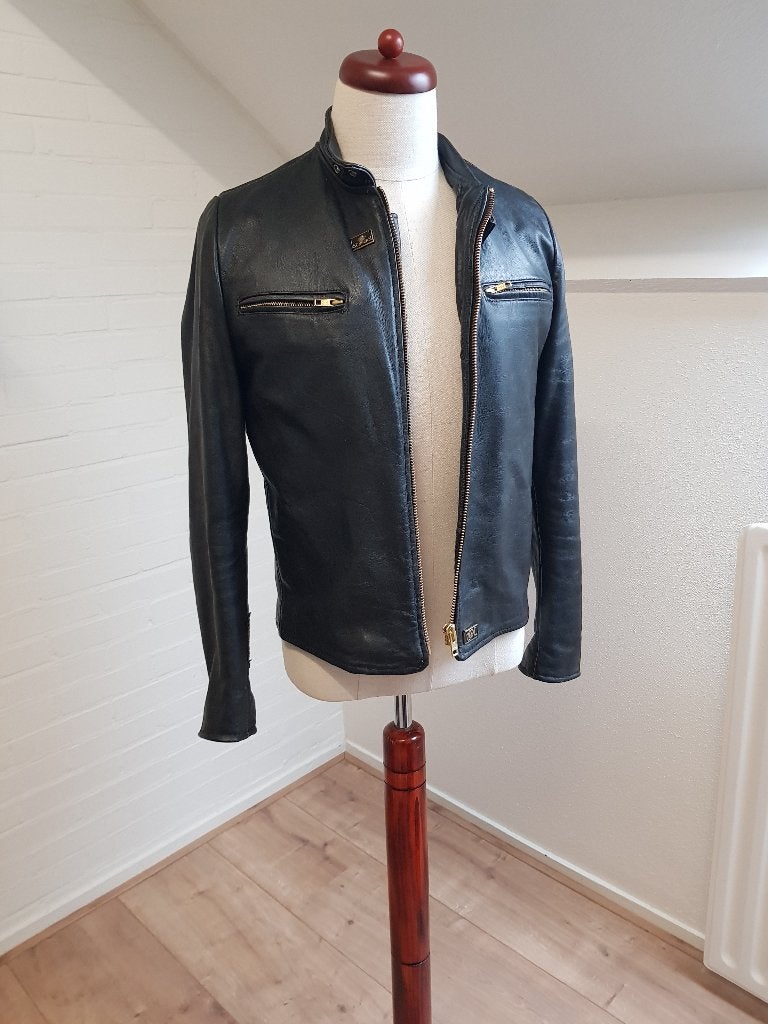 Aangeboden: Vintage Horshide Leren motorjas, Ophalen of Verzenden, Gedragen, Maat 46 (S) of kleiner, Zwart