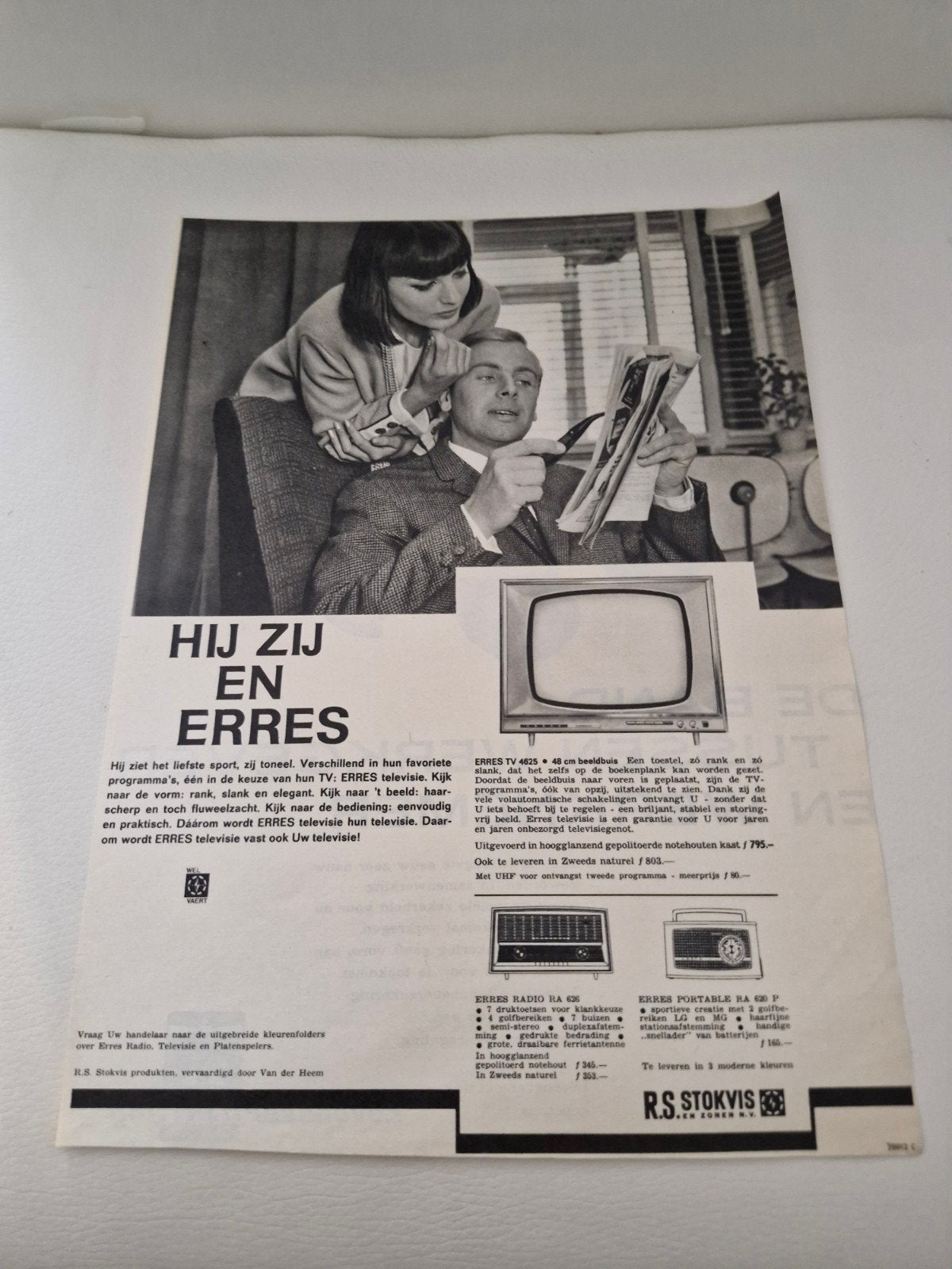 Vintage ERRES Televisie Advertentie (32 x 24 cm), Antiek en Kunst, Ophalen of Verzenden