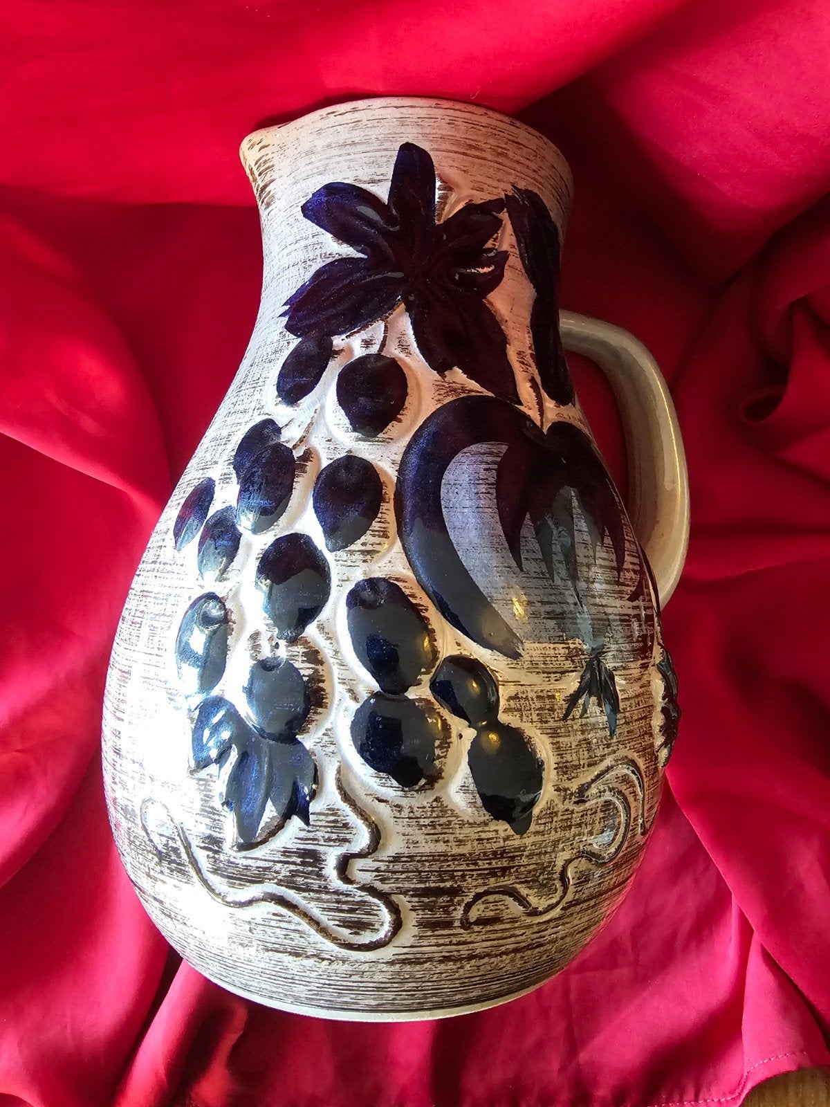 Vintage West Germany Keramiek Vaas met Druivenmotief, Ophalen of Verzenden