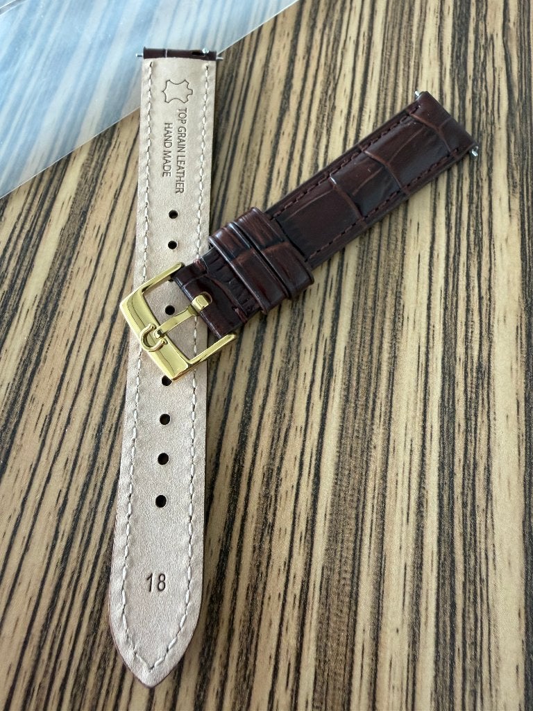 Omega leren horlogeband 18 mm NIEUW, gouden Omega gesp 16 mm, Met bandje, Polshorloge, Ophalen of Verzenden, Omega