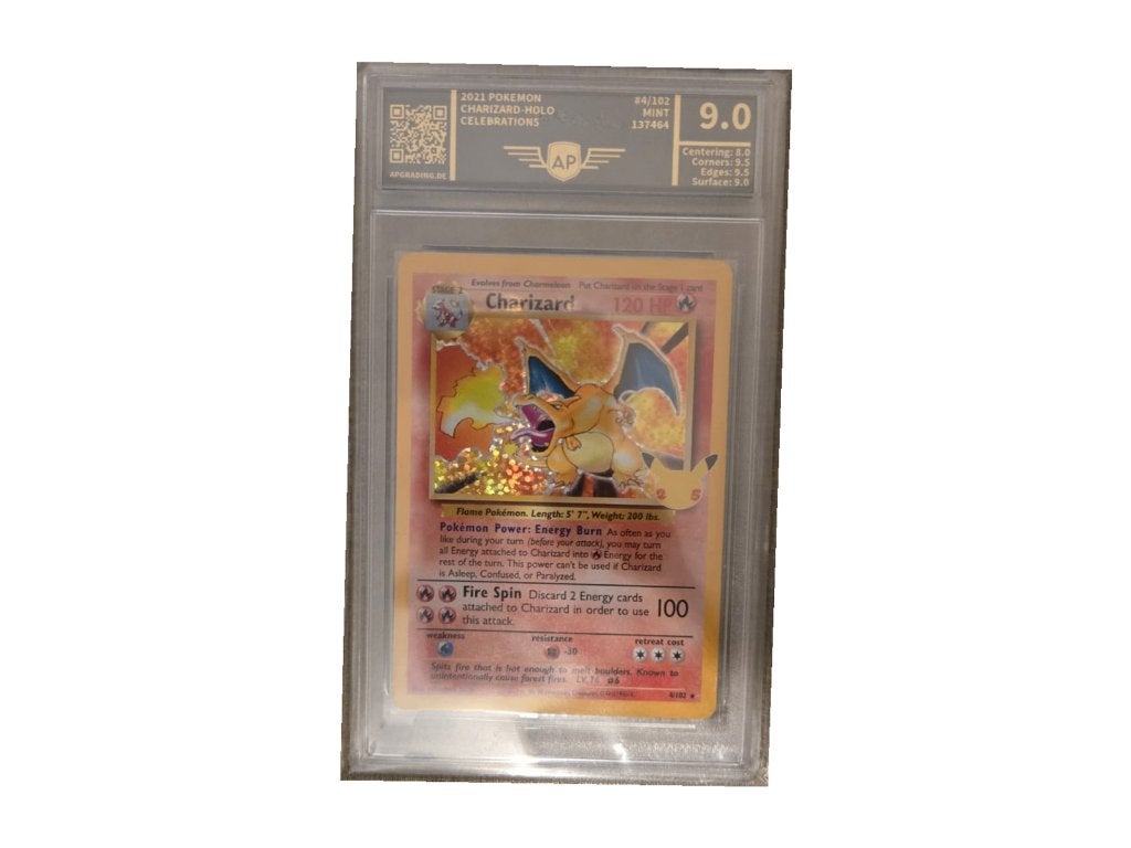 Pokémon Charizard Holo 4/102 AP 9, Ophalen of Verzenden, Zo goed als nieuw, Losse kaart, Foil