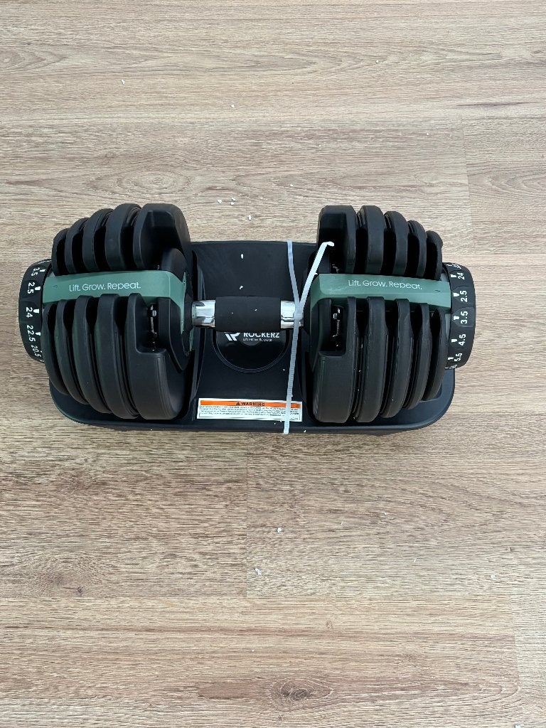 Rockerz verstelbare dumbbells – 2  24 kg met houders, Sport en Fitness, Ophalen, Nieuw, Armen, Dumbbell