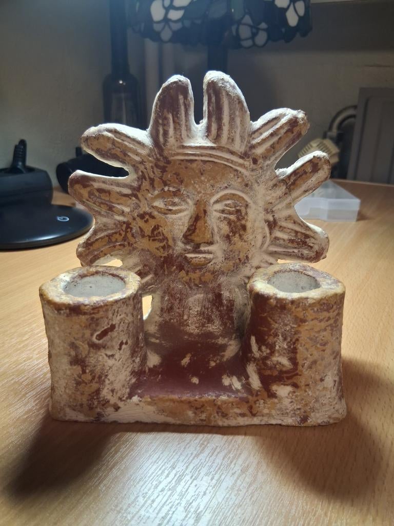 Mexicaanse Aardewerk Kaarsenhouder/Wierookbrander Zon, Ophalen