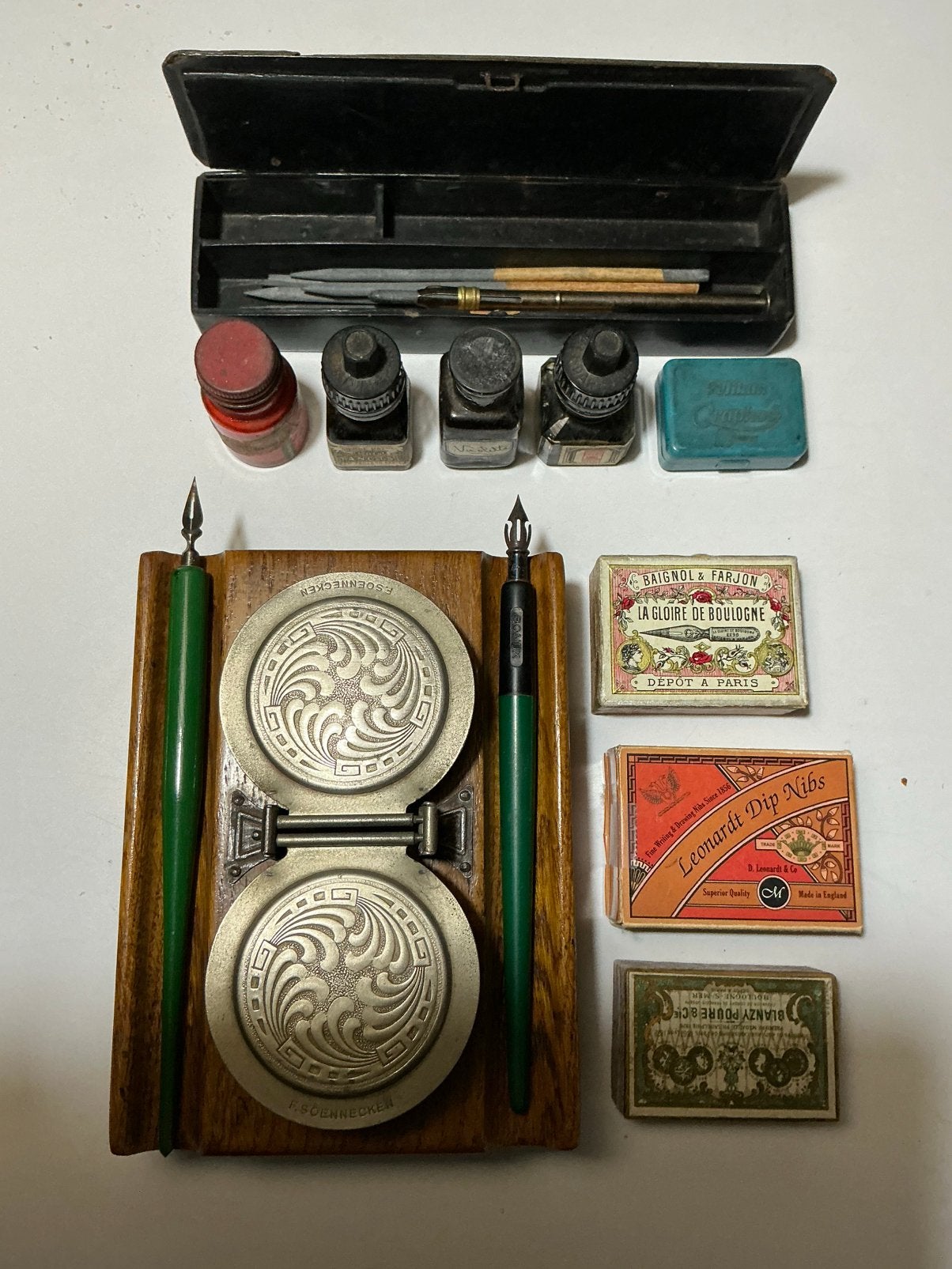 Inkstel F.Soennecken,  pennen, pennenhouders en inkt, Ophalen of Verzenden