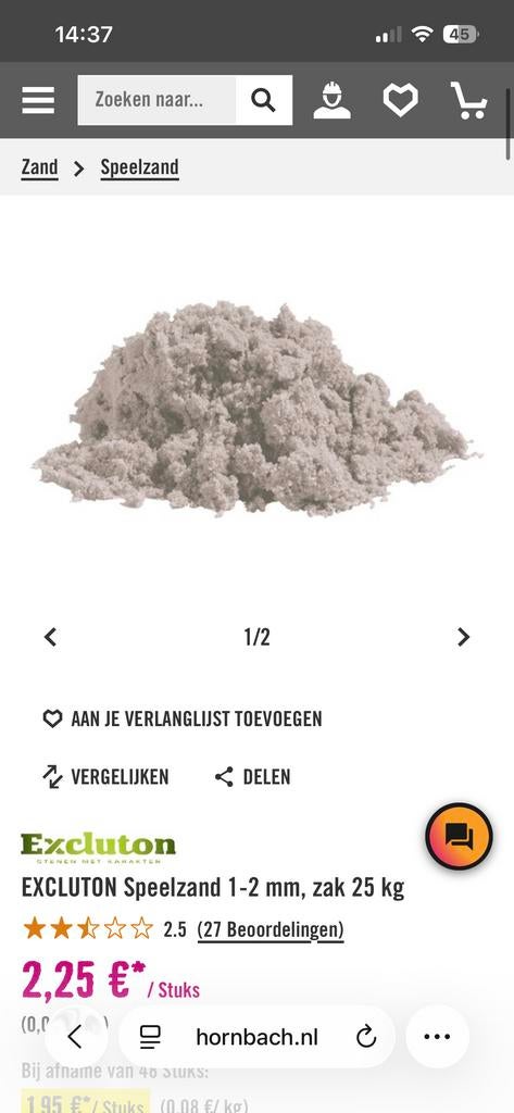 EXCLUTON Speelzand 1-2 mm, zak 25 kg, Ophalen, Nieuw, Speelzand