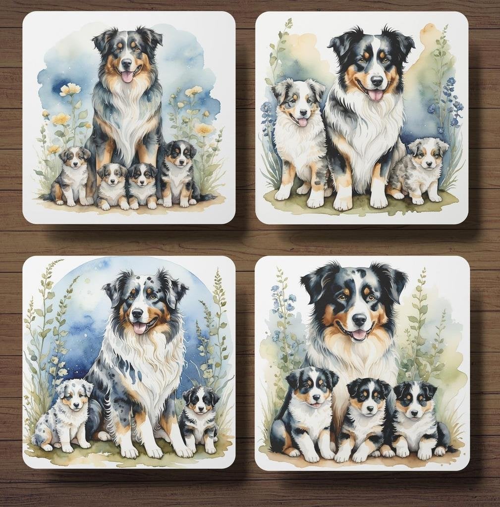 Australian Shepherd met puppy’s onderzetters met houder, Ophalen of Verzenden, Nieuw