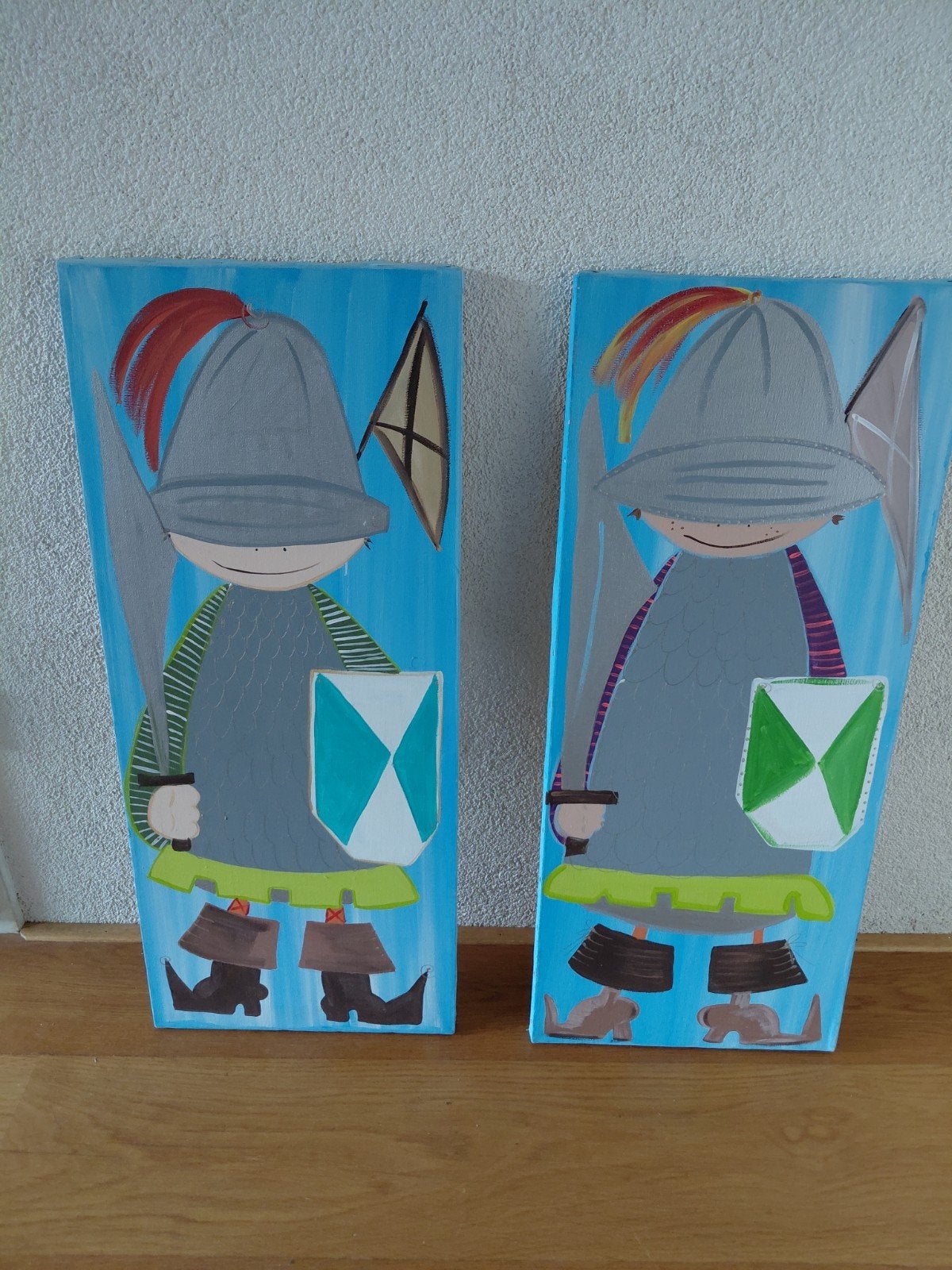 Set van 2 handgeschilderde ridderpanelen voor kinderkamer, Antiek en Kunst, Ophalen