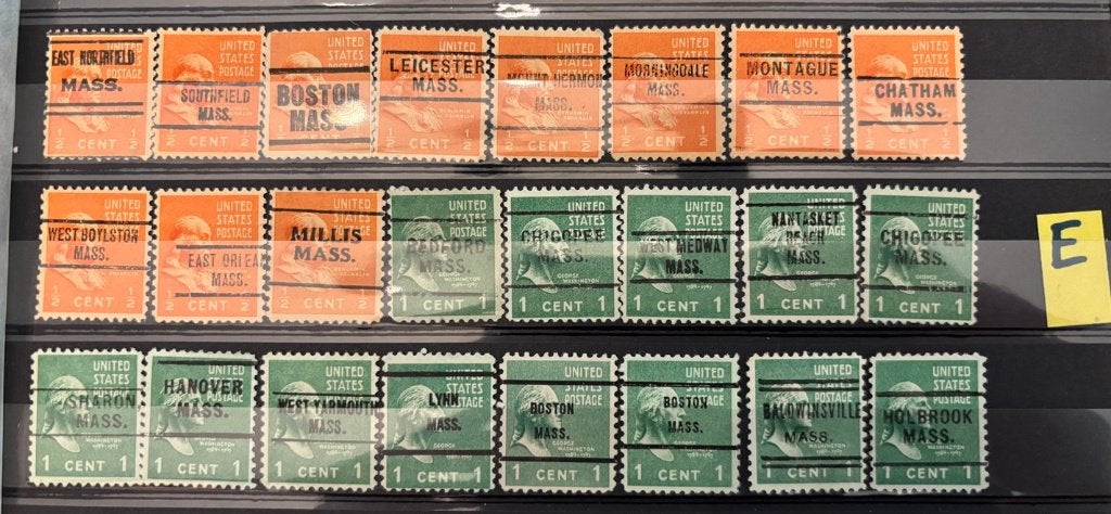 USA precancels, 24 verschillende Massachusetts (E), Verzenden, Gestempeld, Noord-Amerika