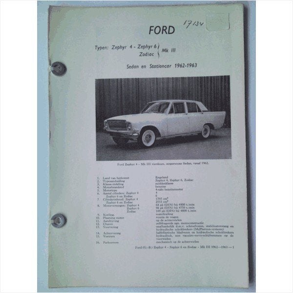 Ford Zephyr V4 en V6 Vraagbaak losbladig 1962-1963 #1 Nederl, Ophalen of Verzenden, Gelezen, Ford