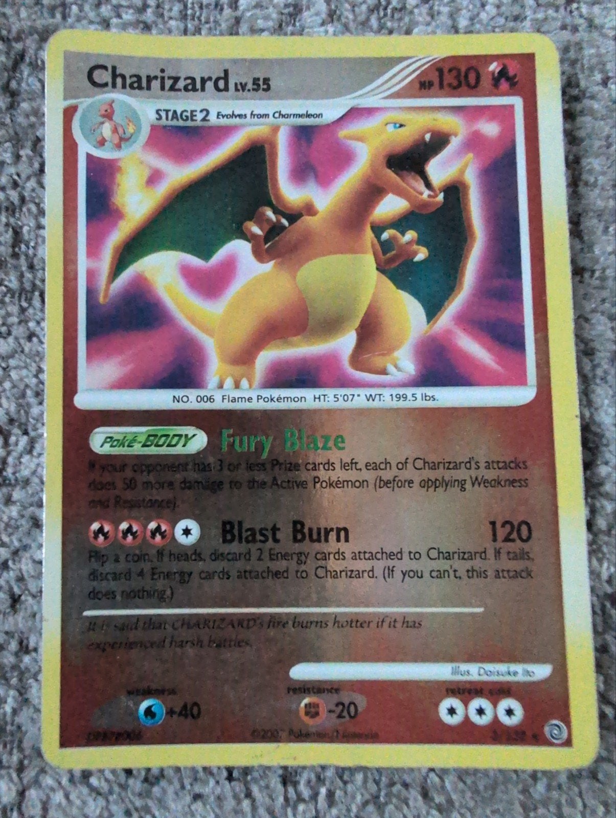 Zeldzame Charizard Pokémon Kaart - Holo Foil, Ophalen of Verzenden, Gebruikt, Losse kaart, Foil