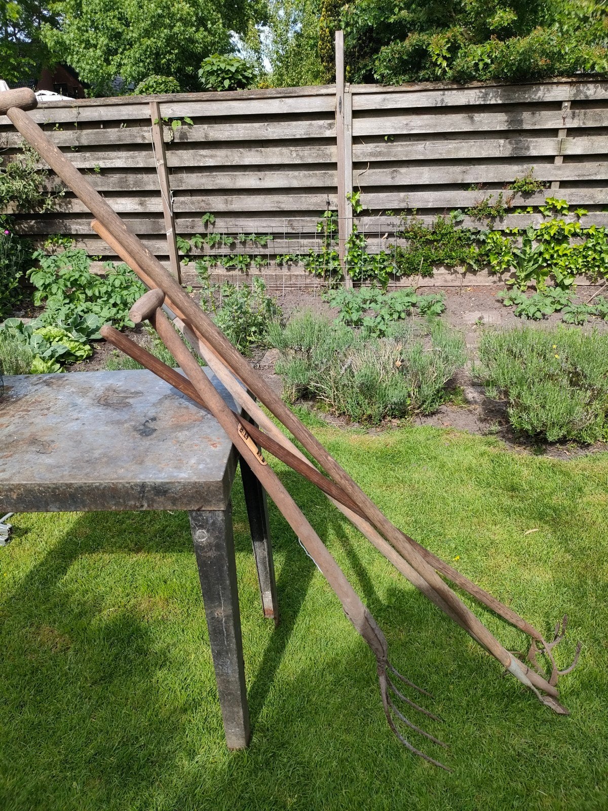 Diverse tuingereedschappen - hooivork, schoffel, etc., Ophalen of Verzenden, Gebruikt