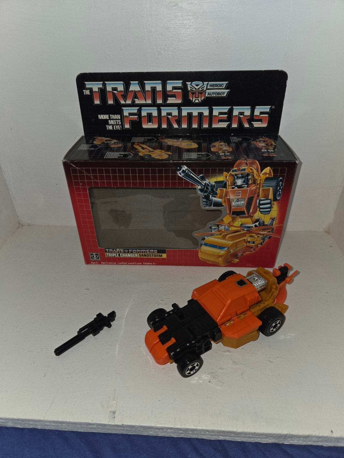 Transformers G1 Triple Changer Sandstorm met doos, Ophalen of Verzenden