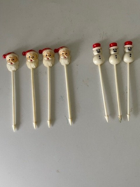 7 vintage prikkers kerstmis. Kerstman en sneeuwman., Ophalen, Nieuw