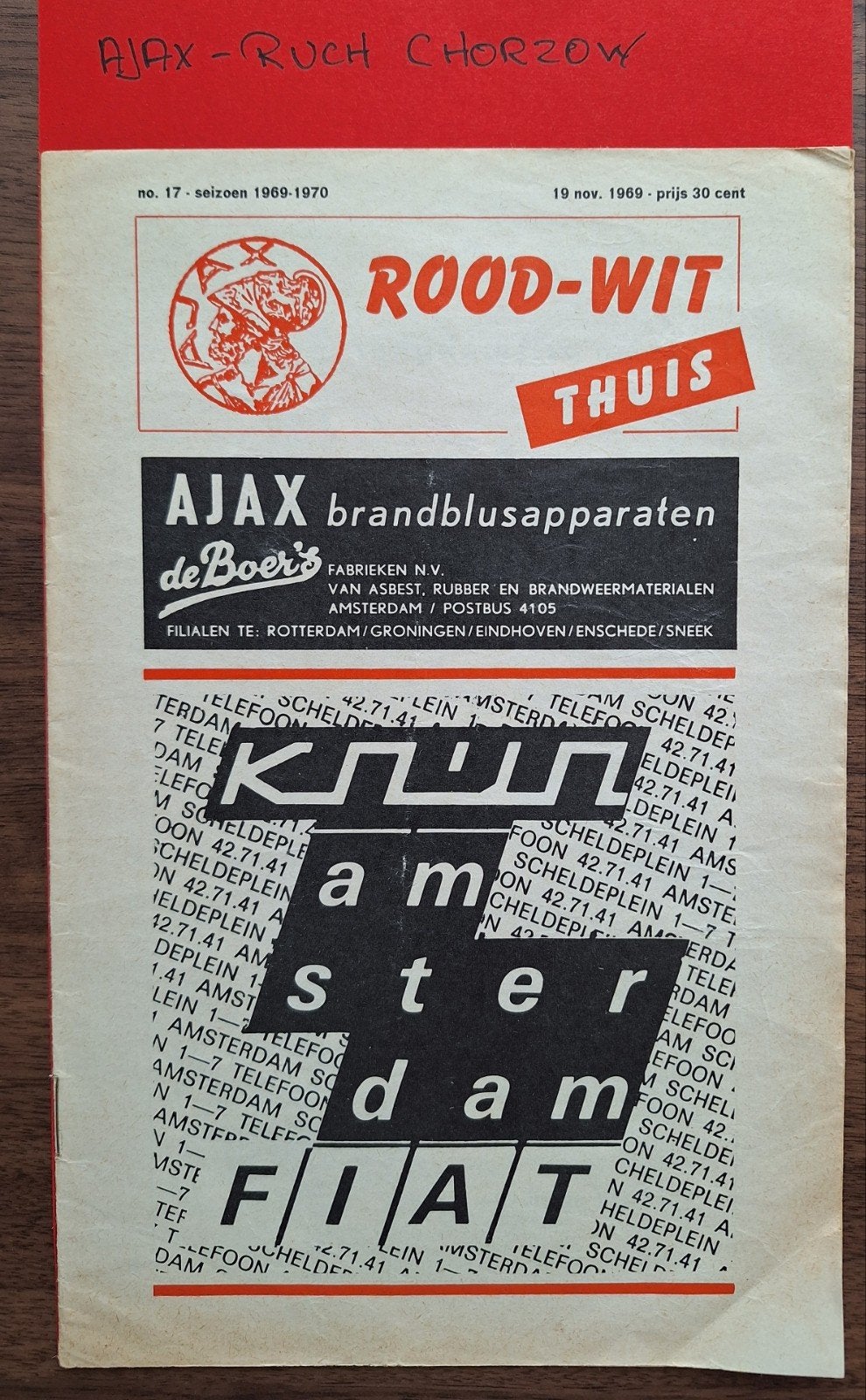 Programma Ajax-Ruch Chorzow 1969 Jaarbeursstedentoernooi, Ophalen of Verzenden, Zo goed als nieuw, Ajax, Boek of Tijdschrift