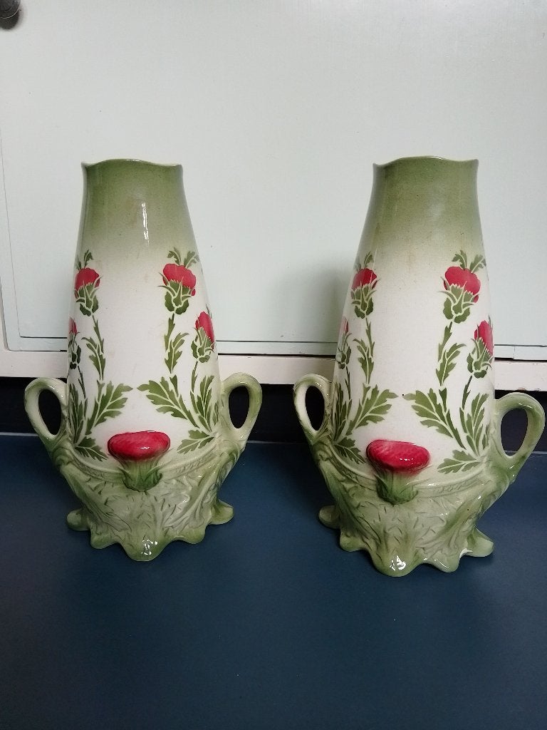 Nimy België Jugendstil vazen distel, Ophalen of Verzenden