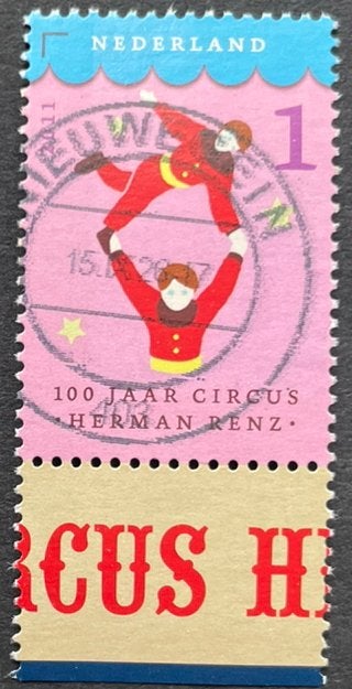 2011 100 jr Cicus Herman Renz nvph 2875/tab menselijke piram, Ophalen of Verzenden, Na 1940, Gestempeld