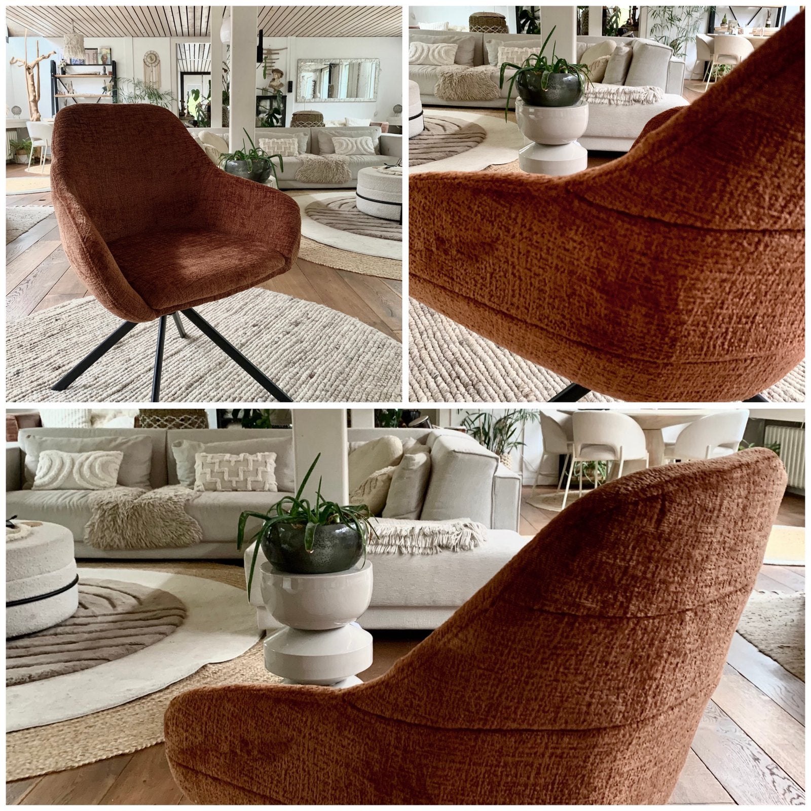 6 Tobacco chic    - draaibare eetkamerstoelen- fotoshoot, Ophalen, Bruin, Draai stoelen bruin terra cognac koper japandi tabacco