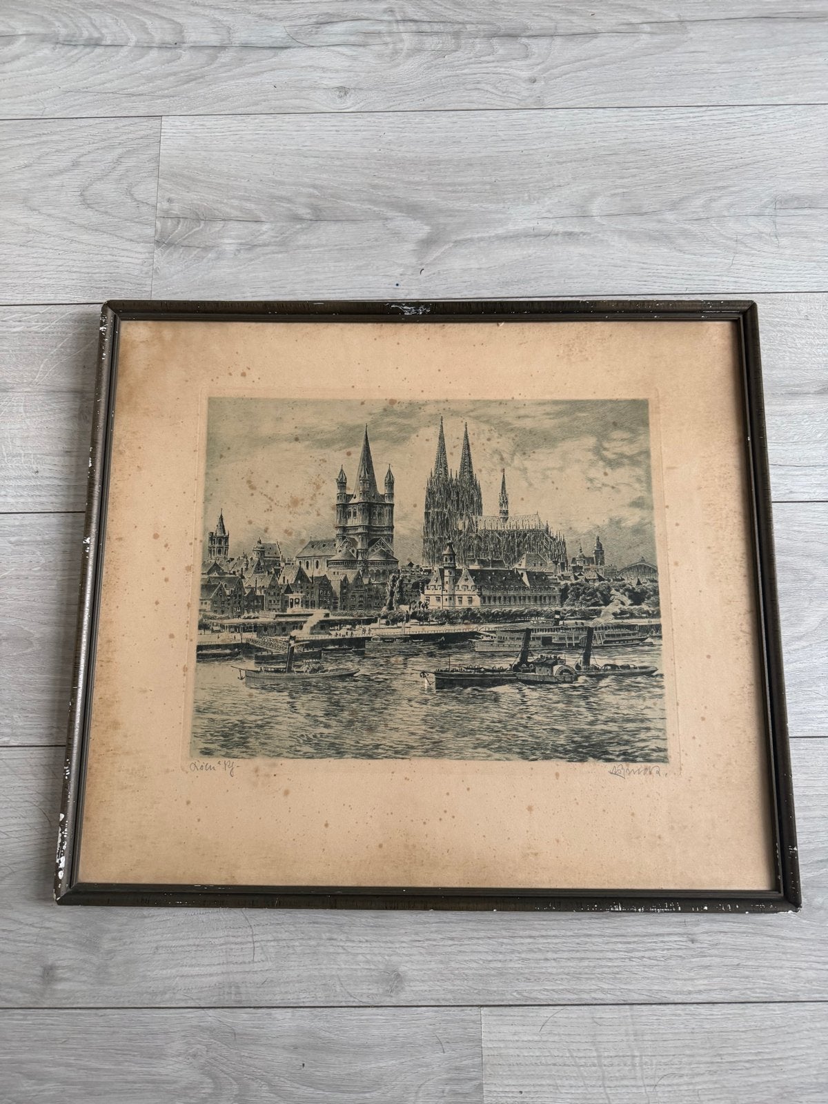 Historische prent Dom van Keulen - 57x50 cm, Antiek en Kunst, Ophalen, Architectuur, Ets, 1800 - 1899