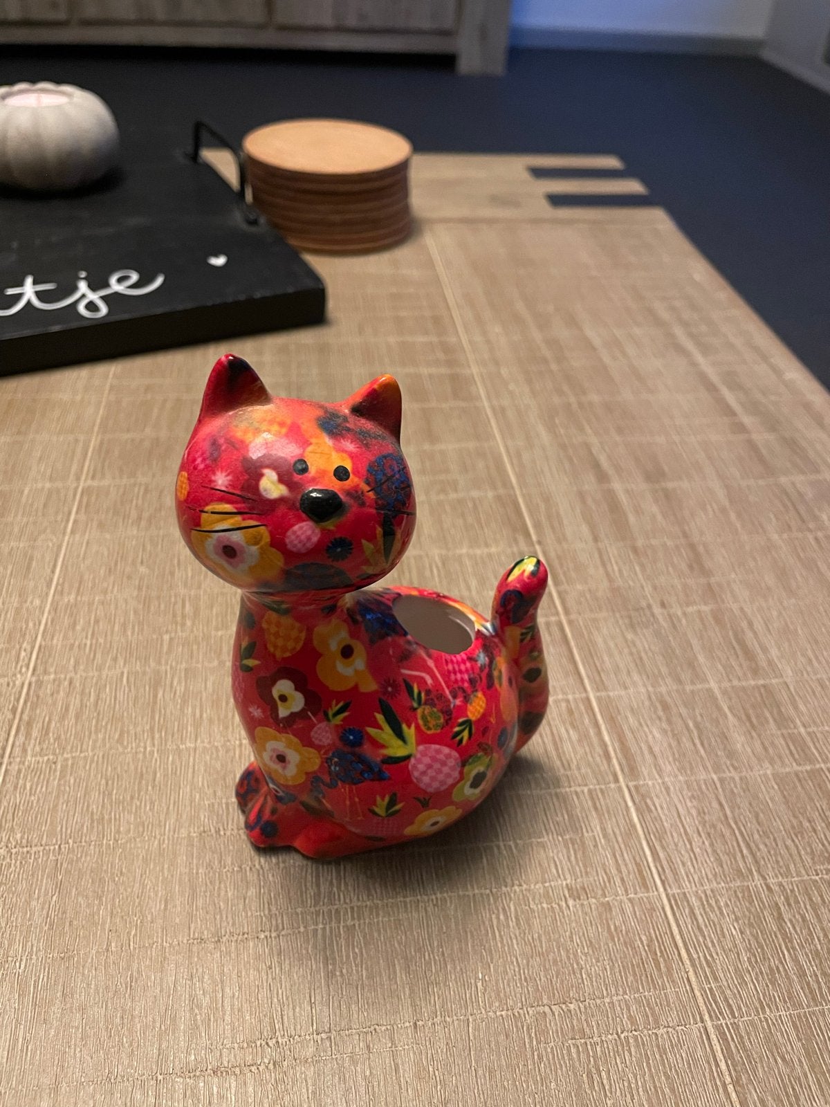 Kleurrijke Katten Bloempot - Uniek Design, Meerkleurig, Overige stijlen, Ophalen of Verzenden, Zo goed als nieuw