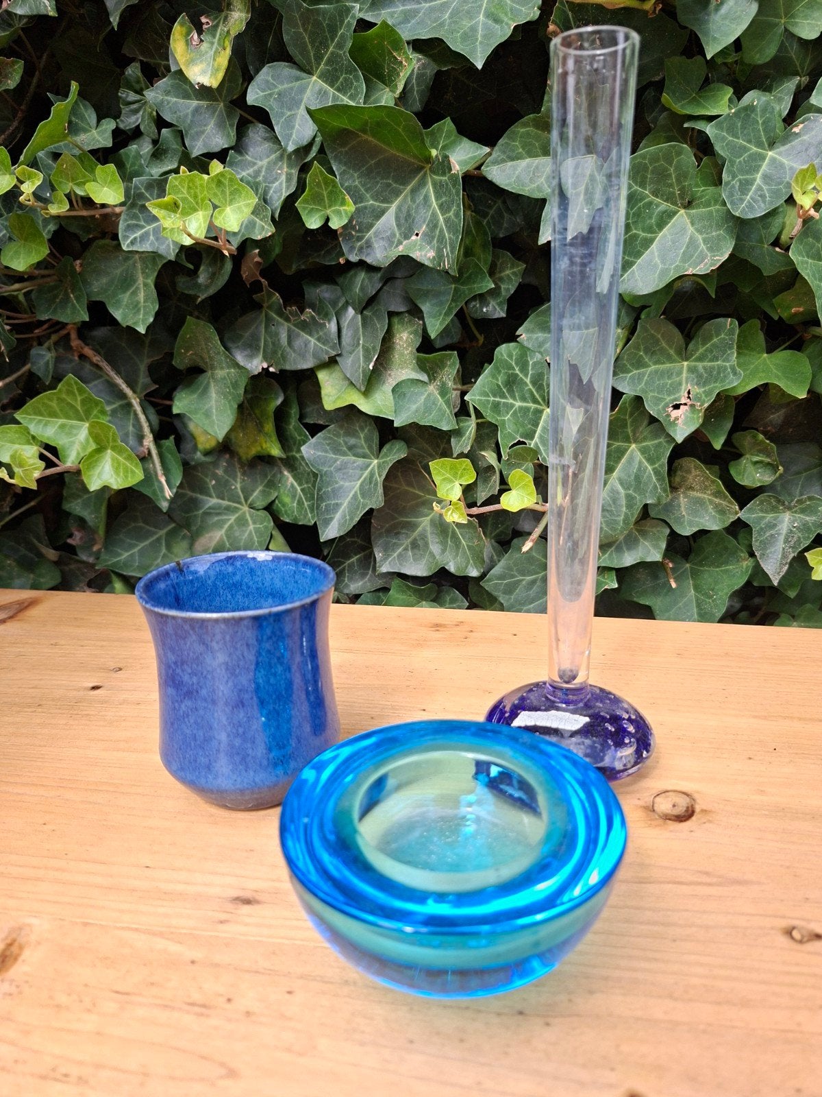 Set van 3 blauwe glazen decoratieve items. Iittala, Ophalen
