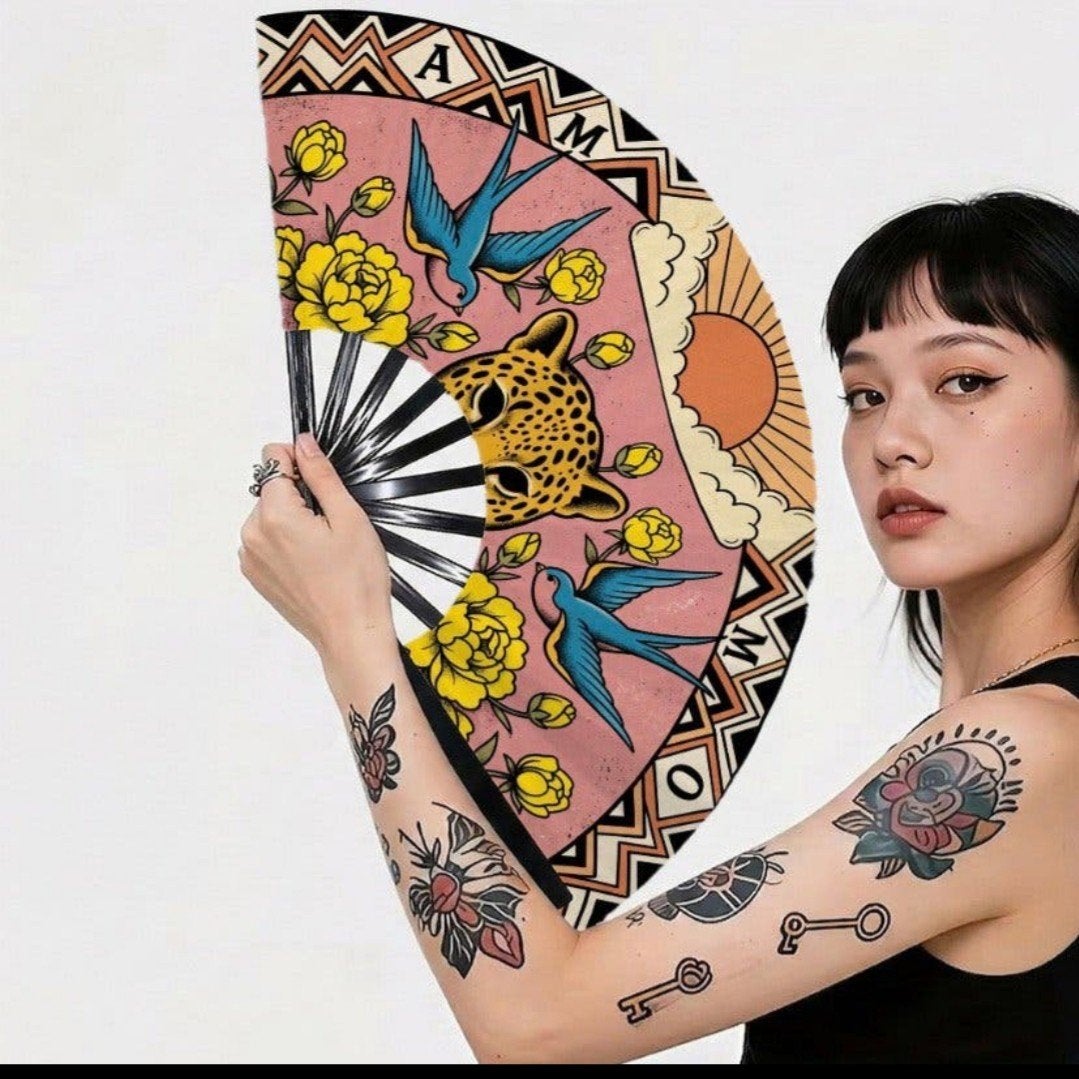 XL Festival Waaier - Retro Tattoo & Jaguar, Nieuw, Ophalen of Verzenden, Amersfoort, Feestartikel
