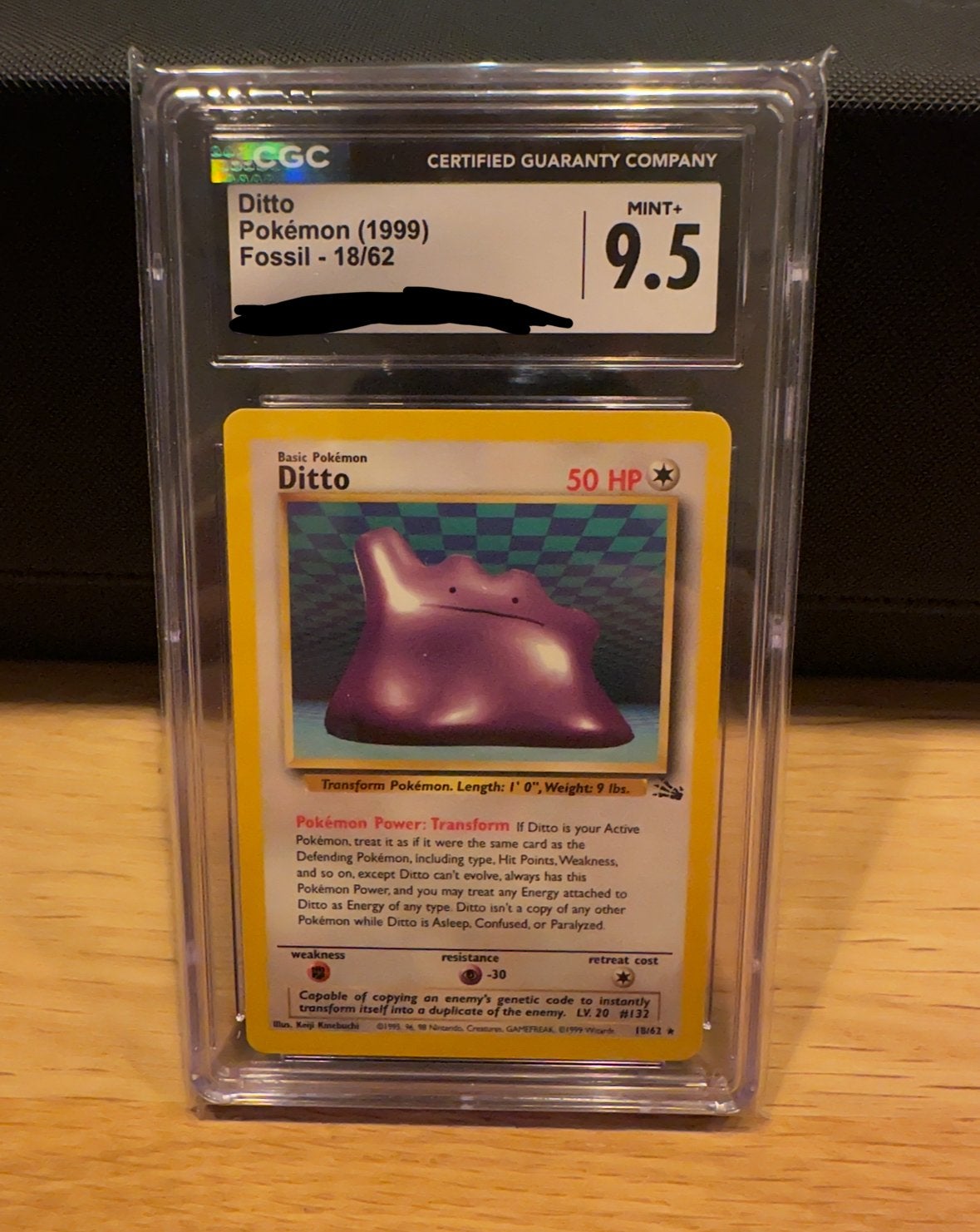 Pokémon Ditto (1999) Fossil 18/62 CGC 9.5 Mint+, Ophalen of Verzenden, Zo goed als nieuw, Losse kaart, Foil