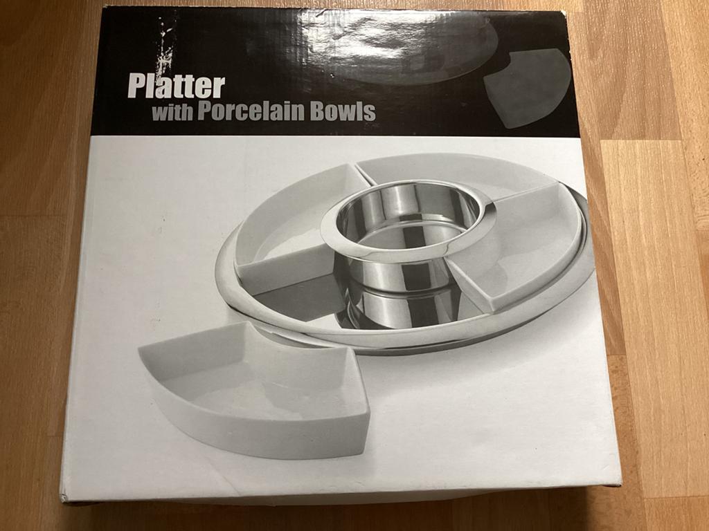Serveerschaal RVS Porselein 36 cm., Huis en Inrichting, Keuken | Servies, Overige materialen, Ophalen of Verzenden, Overige stijlen