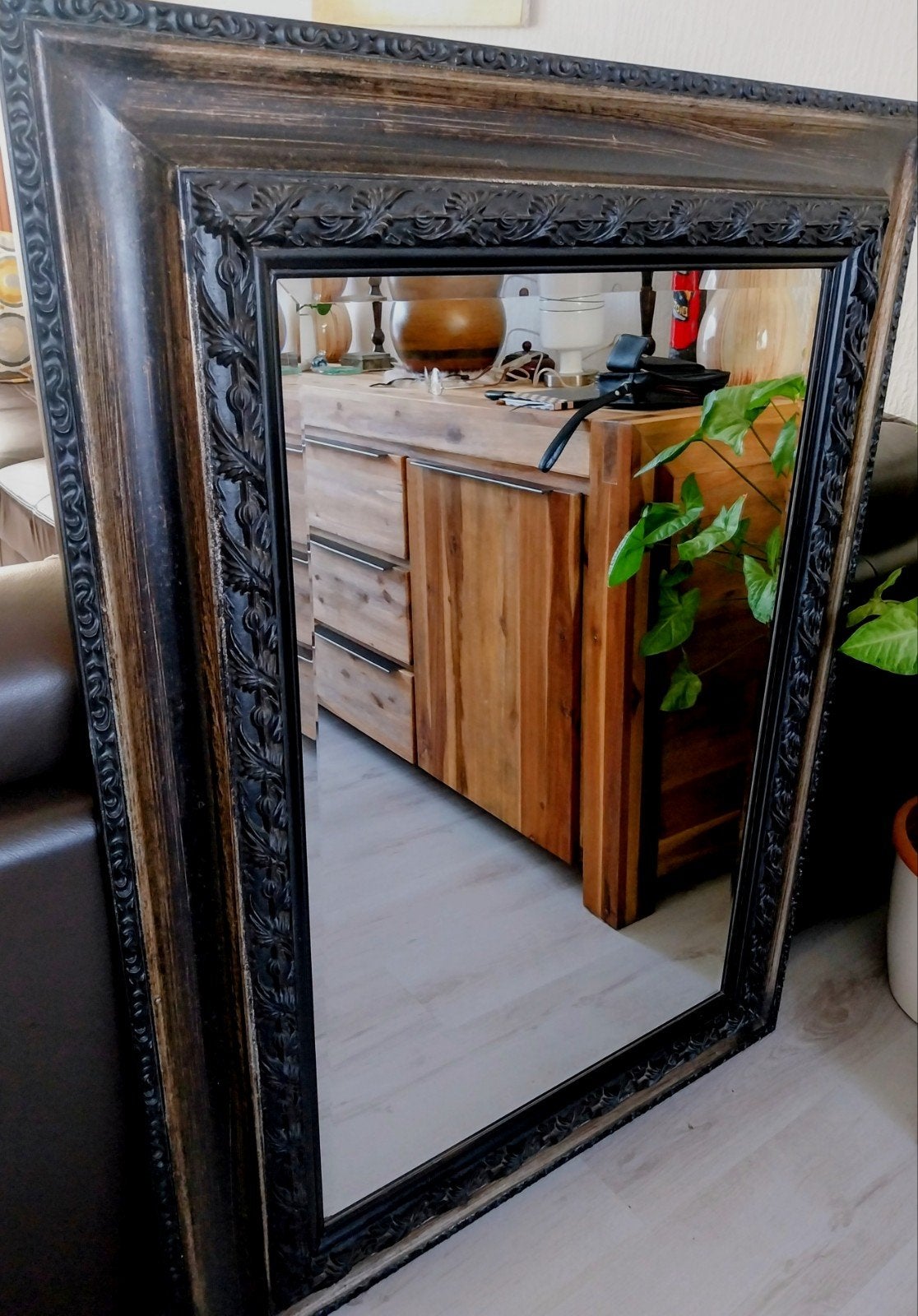 Grote barok spiegel met houten lijst - H121xB91 cm, Ophalen