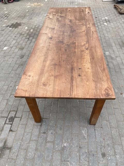 eettafel Teak 2.70 meter lang degelijk, Ophalen, Gebruikt, Teakhout, 200 cm of meer