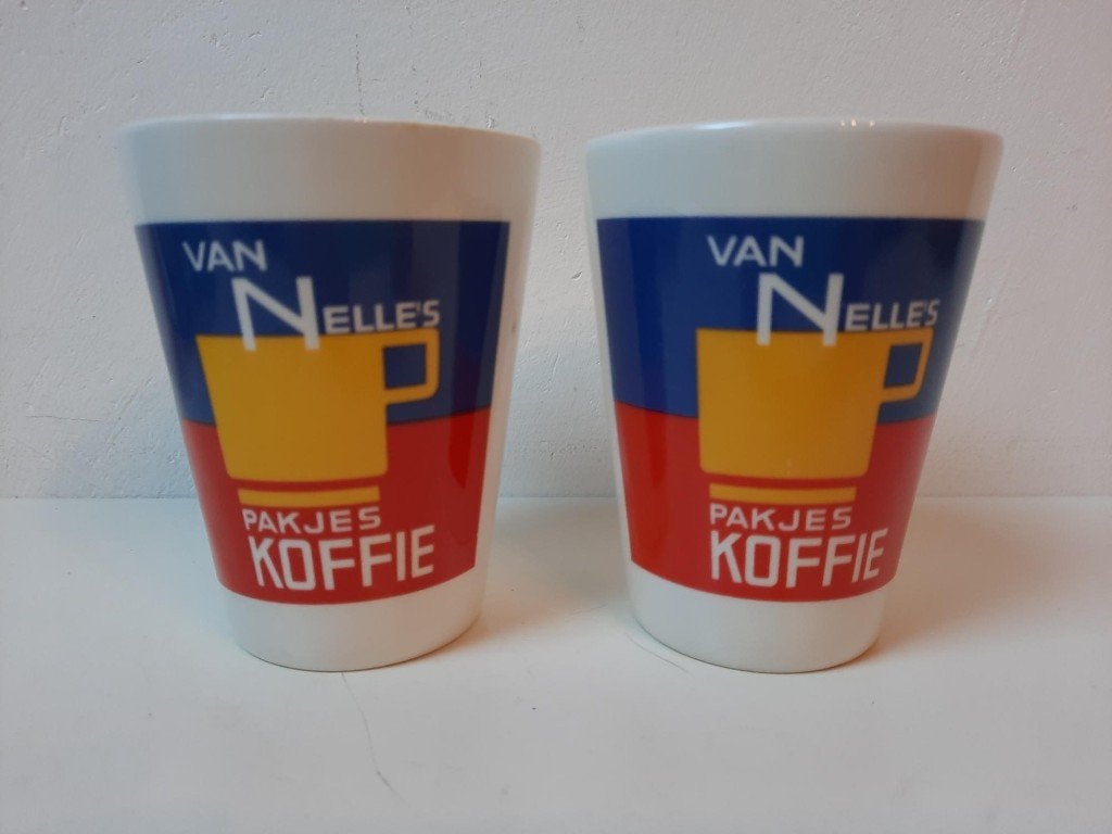 Van Nelle koffie bekers mokken 2 stuks, Huis en Inrichting, Overige merken, Vintage, Zo goed als nieuw, Aardewerk