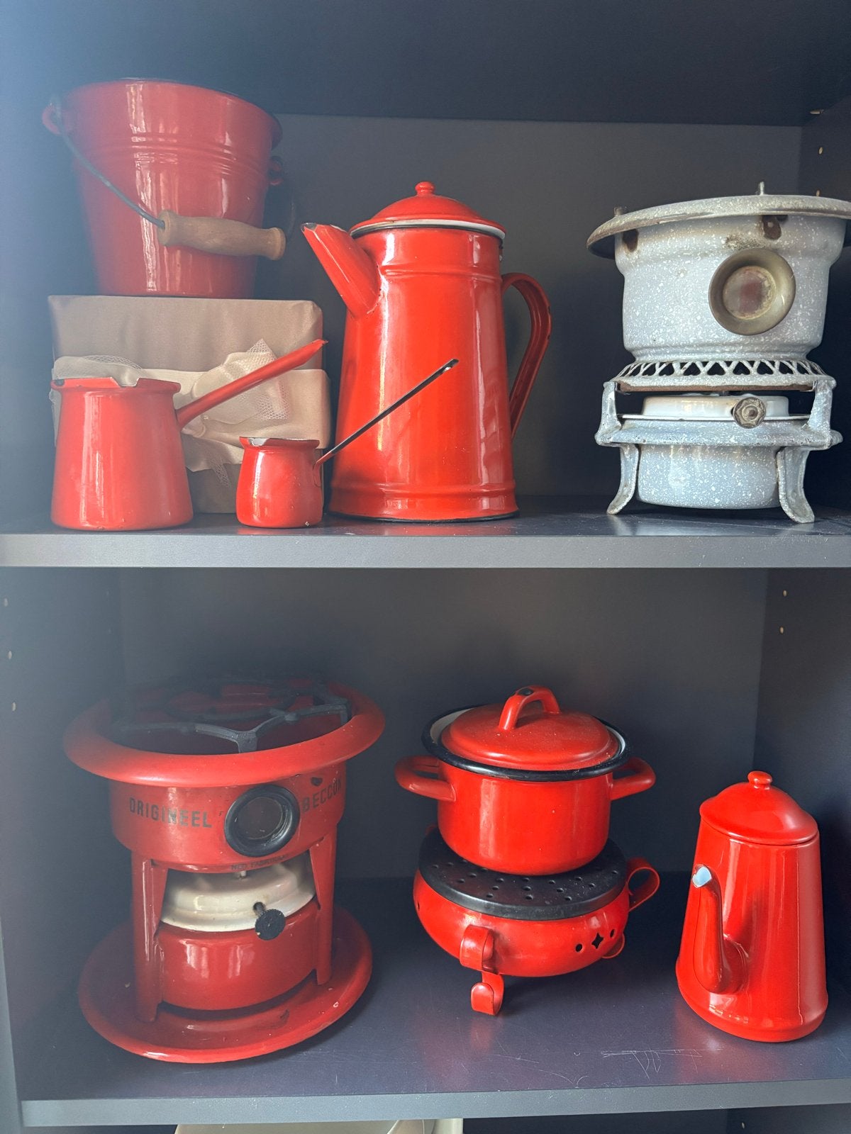 Vintage Rode Emaille Keukenset - Kookgerei & Kachels, Ophalen