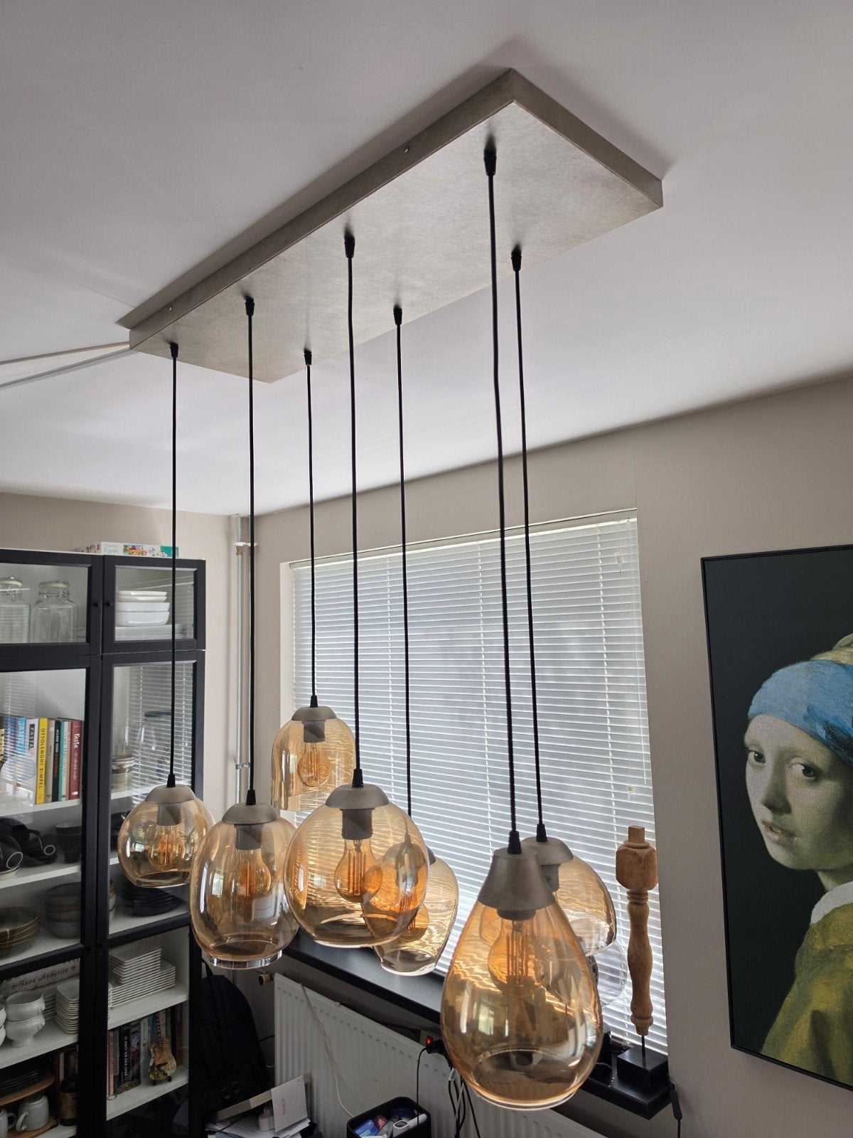 Glowy 7-lichts hanglamp Amber - E27 fitting, Huis en Inrichting, Lampen | Hanglampen, Modern, Industrieel, Zo goed als nieuw, Glas
