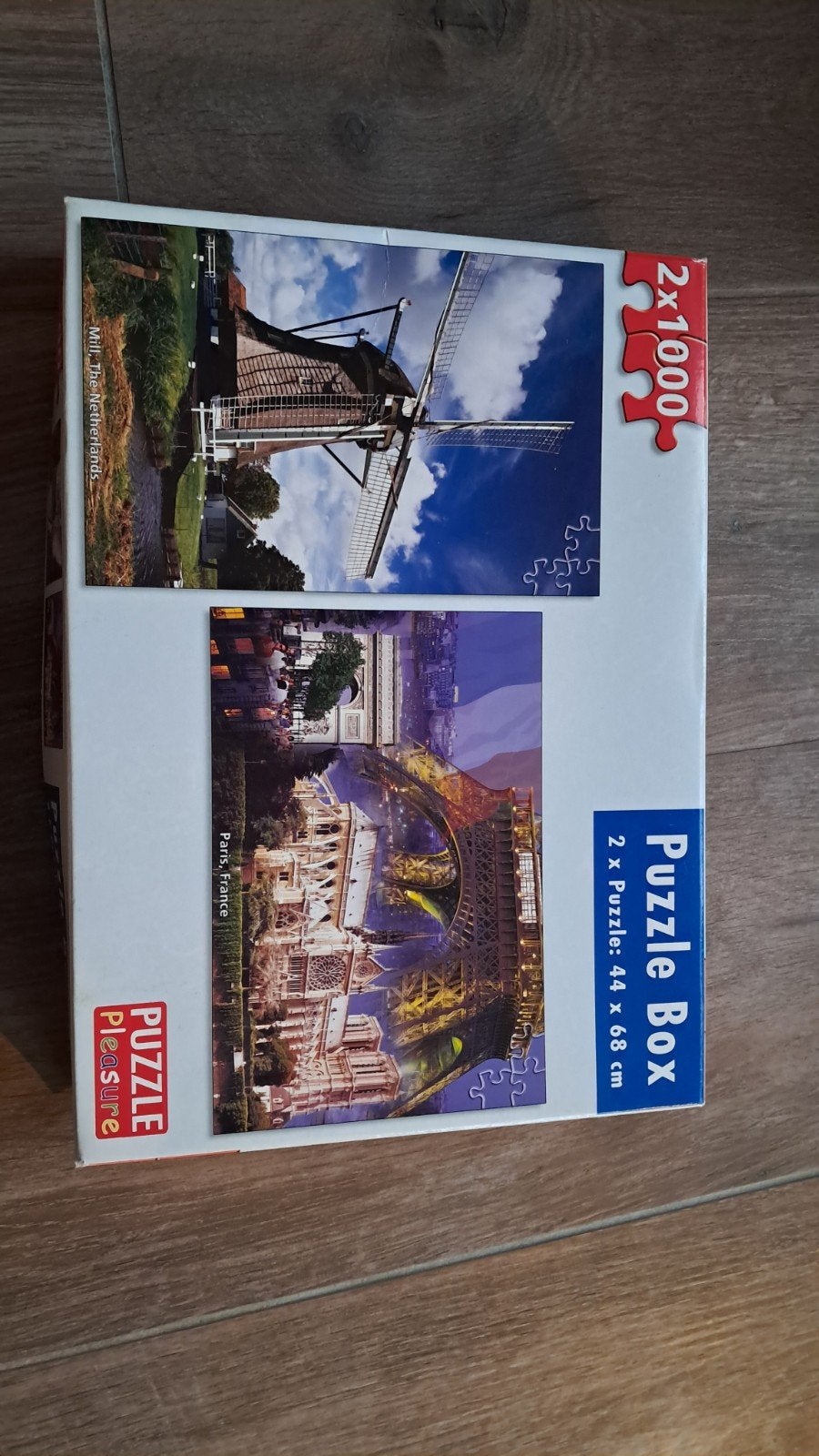 Puzzel Box 2x1000 stukjes - Molen & Parijs, Ophalen of Verzenden, 500 t/m 1500 stukjes, Gebruikt, Legpuzzel