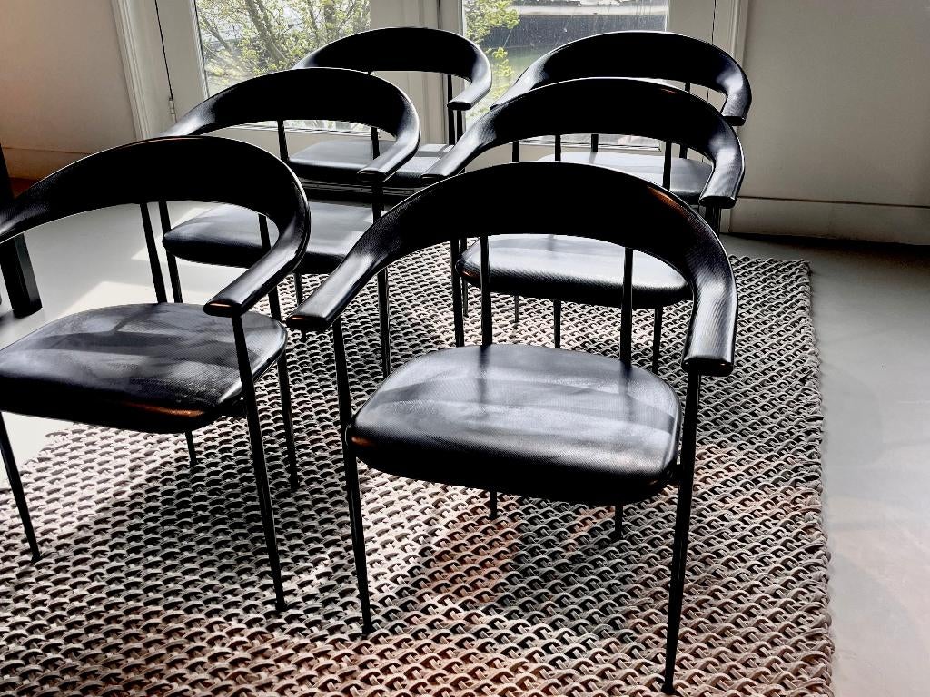 Set van 6 stuks design stoelen Fasem P-40, Huis en Inrichting, Stoelen, Ophalen, Gebruikt, Zwart, Italiaans design jaren 80