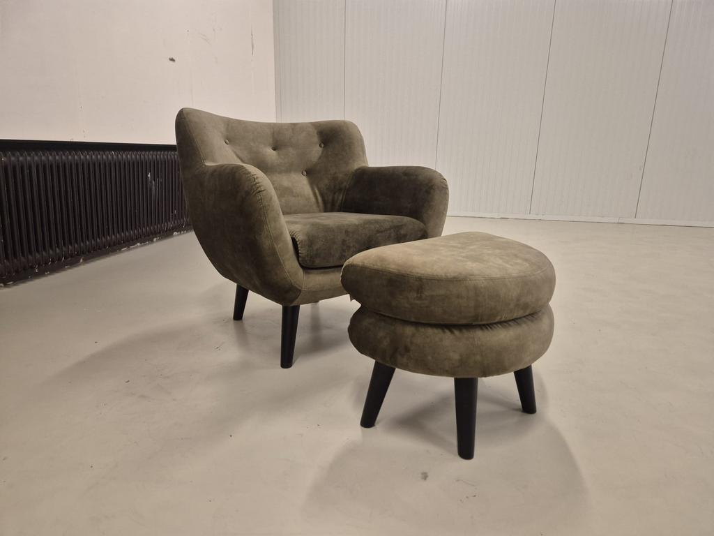 50% SHOWROOM OUTLET - George Fauteuil + Hocker - Groen, JC Furniture, Nieuw, 75 tot 100 cm, Ophalen of Verzenden