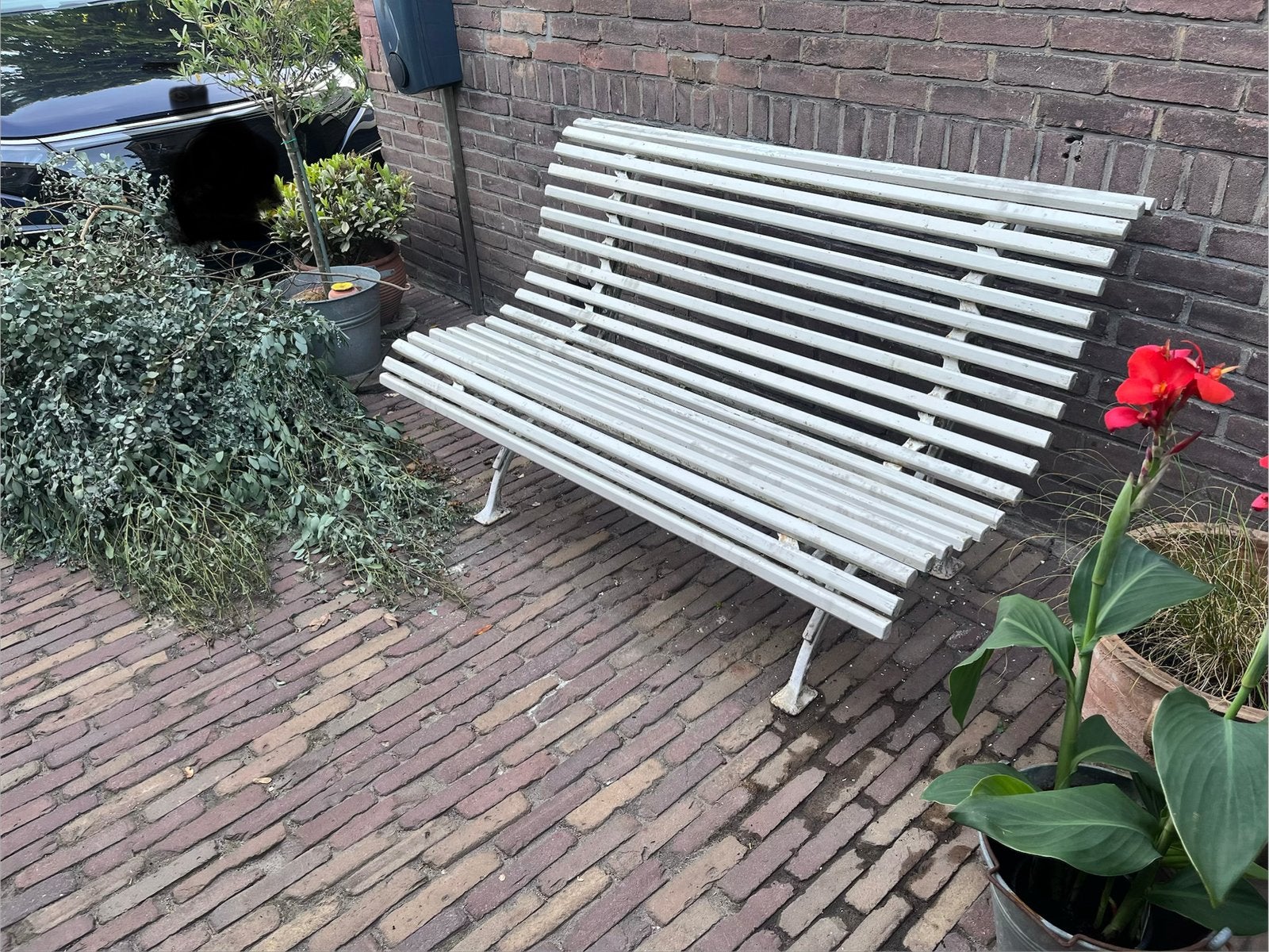 Antiek Frans bankje, Ophalen, Gebruikt, Metaal