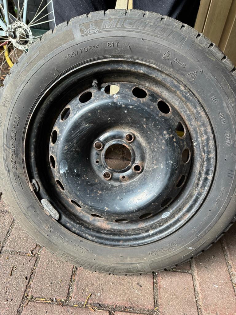 Michelin banden 4x op stalen velg 165/70R14, Ophalen, Gebruikt