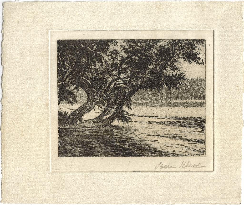 Bernard Klene droge naald "Kromme Bomen in Landschap" gesign, Ophalen, Landschap, Overige technieken, Gesigneerd