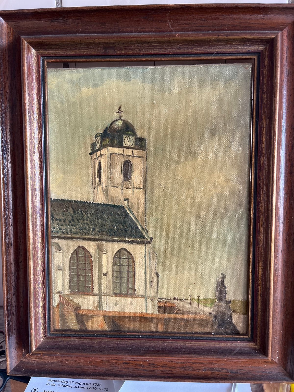 Olieverfschilderij Kerk met toren en klokken, Ophalen, Doek, Olieverf, Klassiek