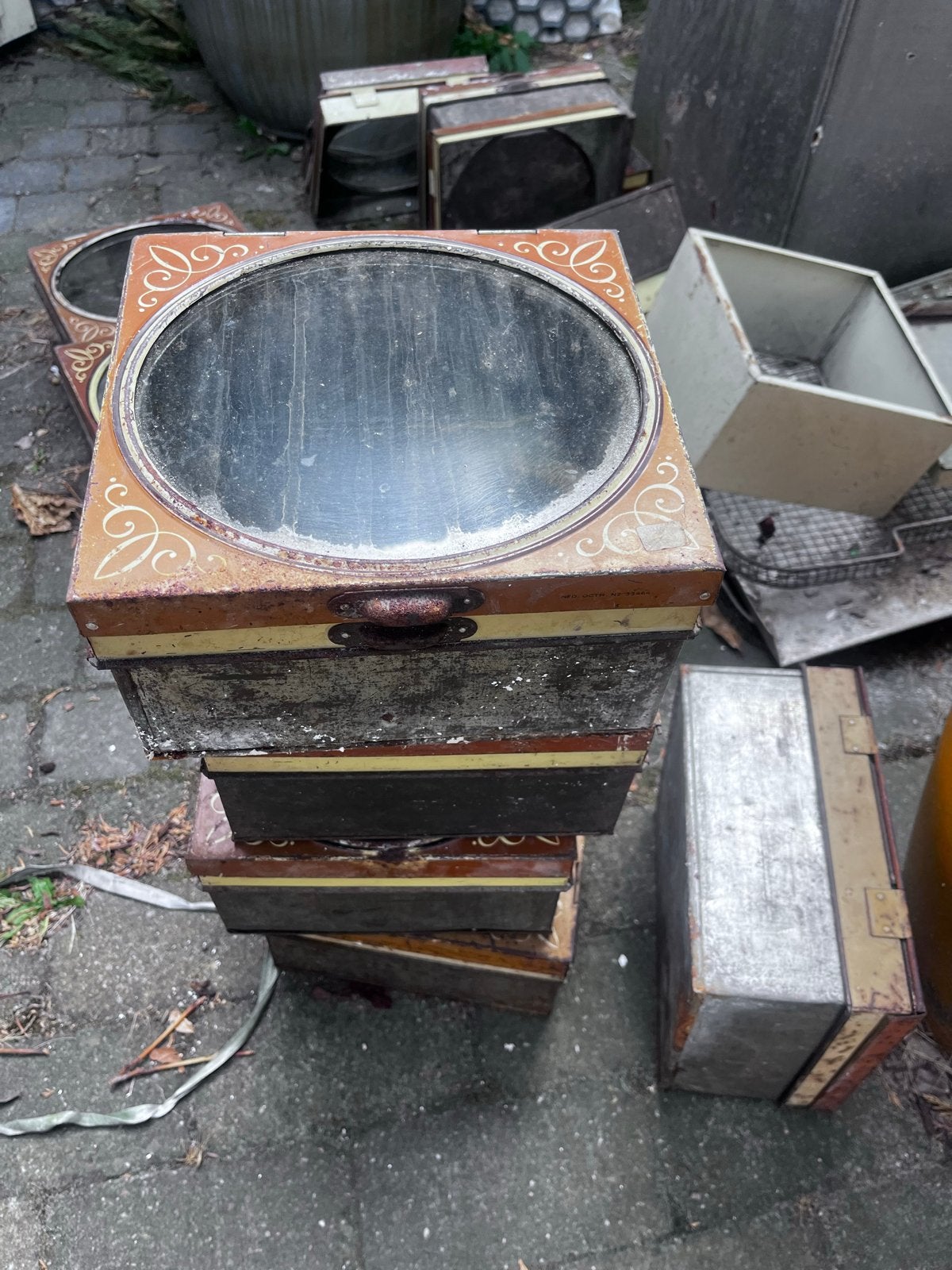 Vintage originele Verkade koekblik met glasplaat, Antiek en Kunst, Ophalen