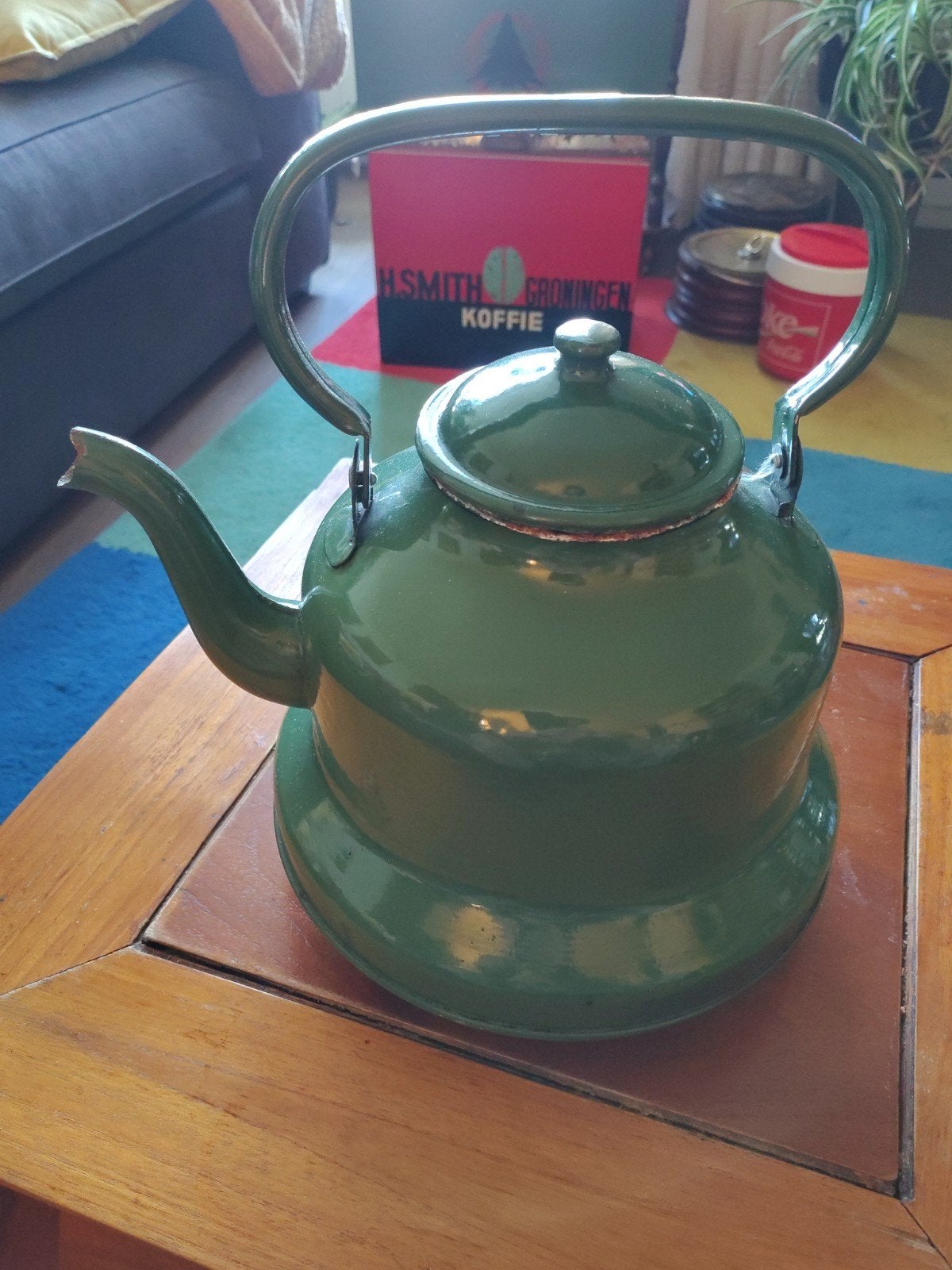 Zeer gave groene emaille fluitketel - 25 cm, Ophalen of Verzenden