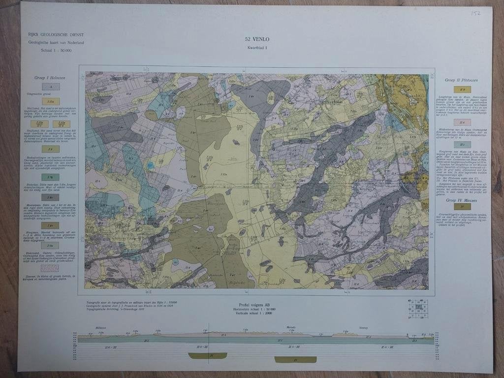152 / Geologische kaart uit 1931 Venlo e.o. kwartblad I, Boeken, Ophalen of Verzenden, 1800 tot 2000, Landkaart, Zo goed als nieuw