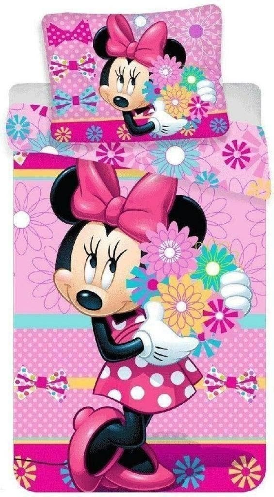 Minnie Mouse Dekbedovertrek 140 X 200 cm - Bouquet - Katoen, Meisje, Nieuw, Ophalen of Verzenden, Dubbelzijdig