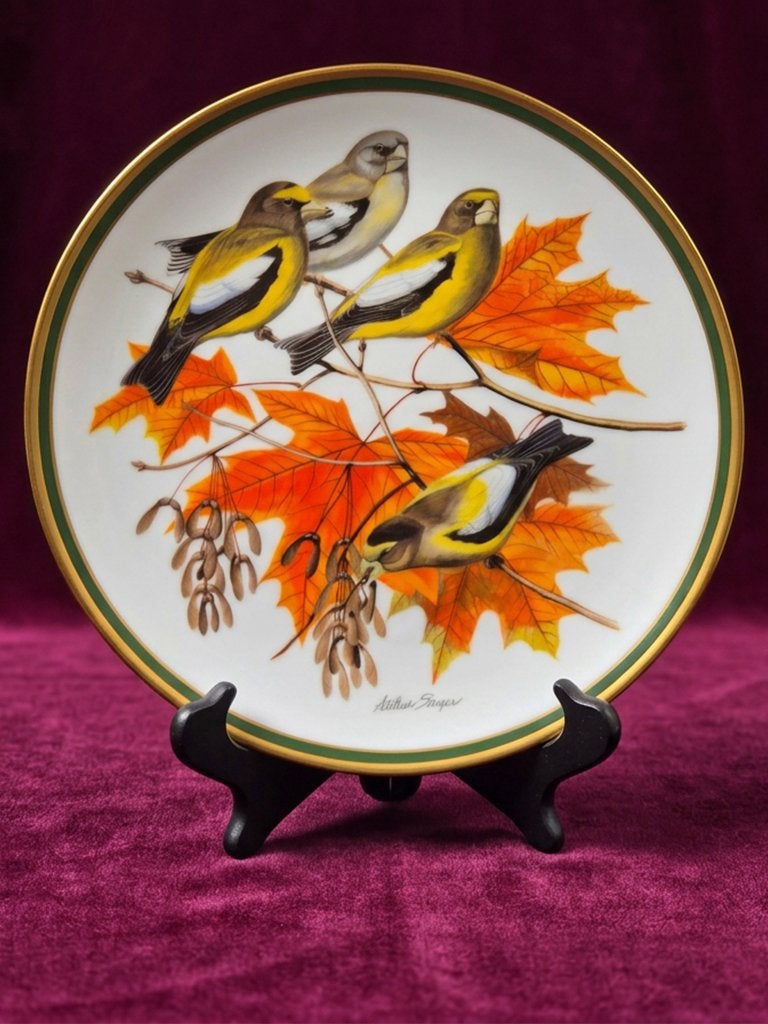 Luxe Franklin Porselein, Avondikbekken en herfstblad Esdoorn, Antiek en Kunst, Goud, Gesigneerd, Overige materialen, Bord