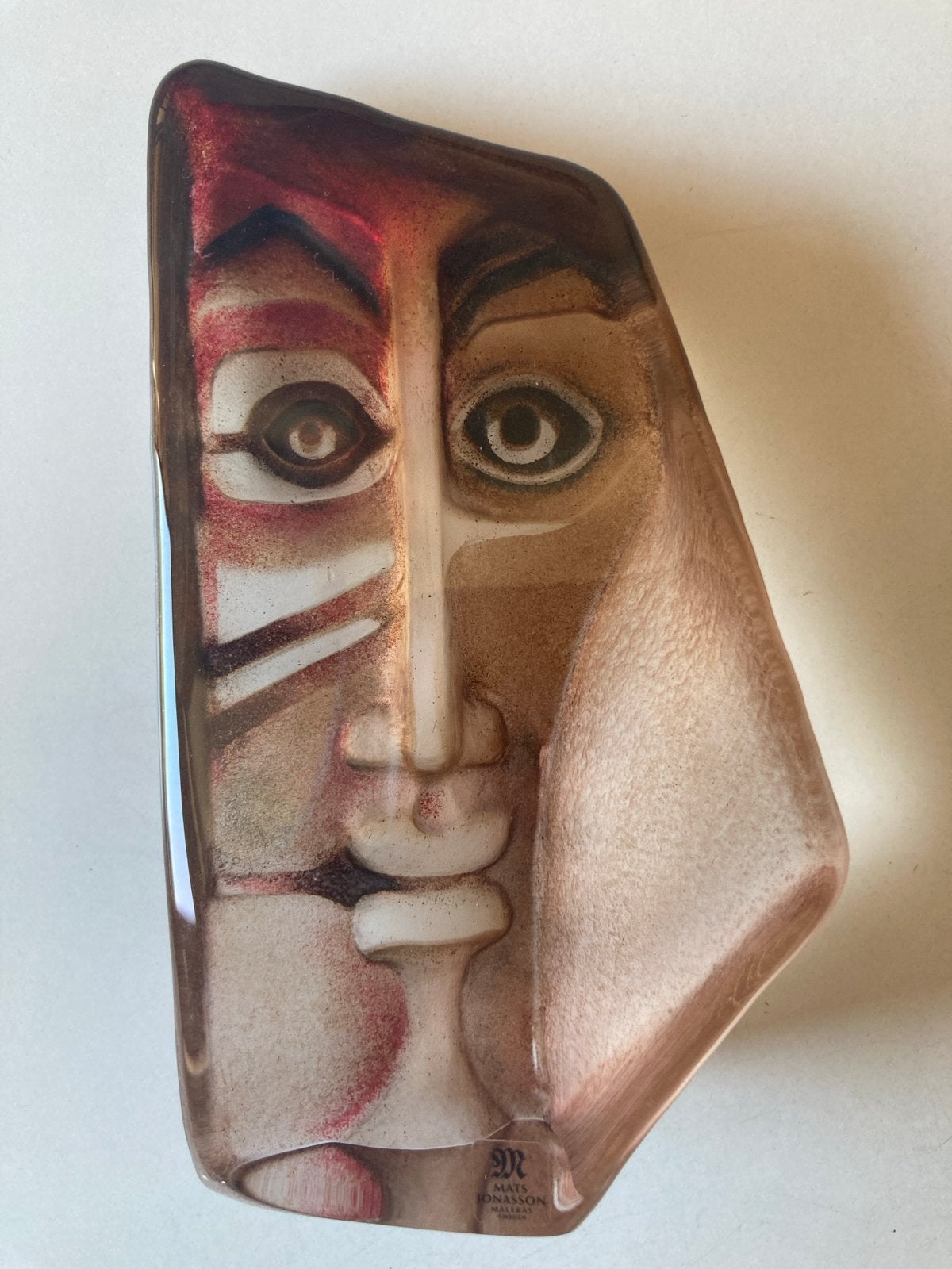 Mats Jonasson glazen sculptuur 65103 Masker', Glas, Minder dan 20 cm, Gemerkt, Abstract