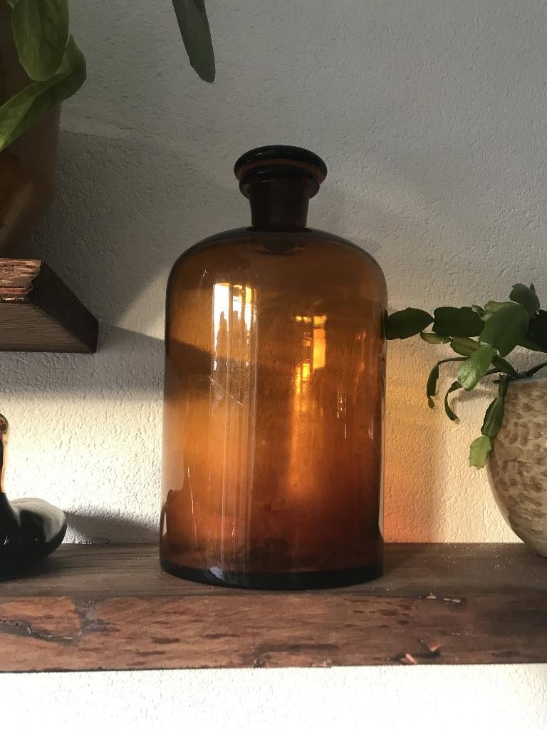 Vintage apothekerspot stolpfles bruin, Antiek en Kunst, Ophalen of Verzenden