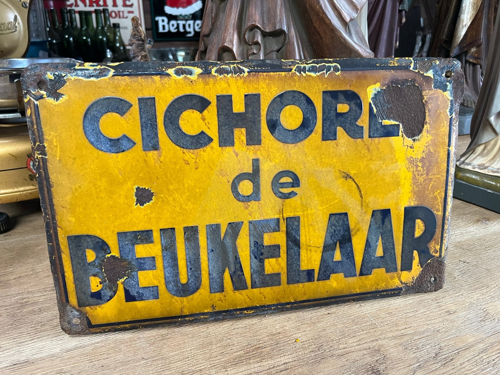 Oud emaille reclamebord Cichorei De Beukelaar 40x25cm, Ophalen of Verzenden
