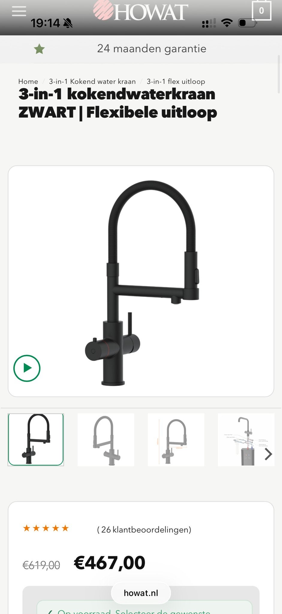 HOWAT 3-in-1 Kokendwaterkraan Zwart Flexibele Uitloop Nieuw, Overige typen, Nieuw, Ophalen of Verzenden, Zwart