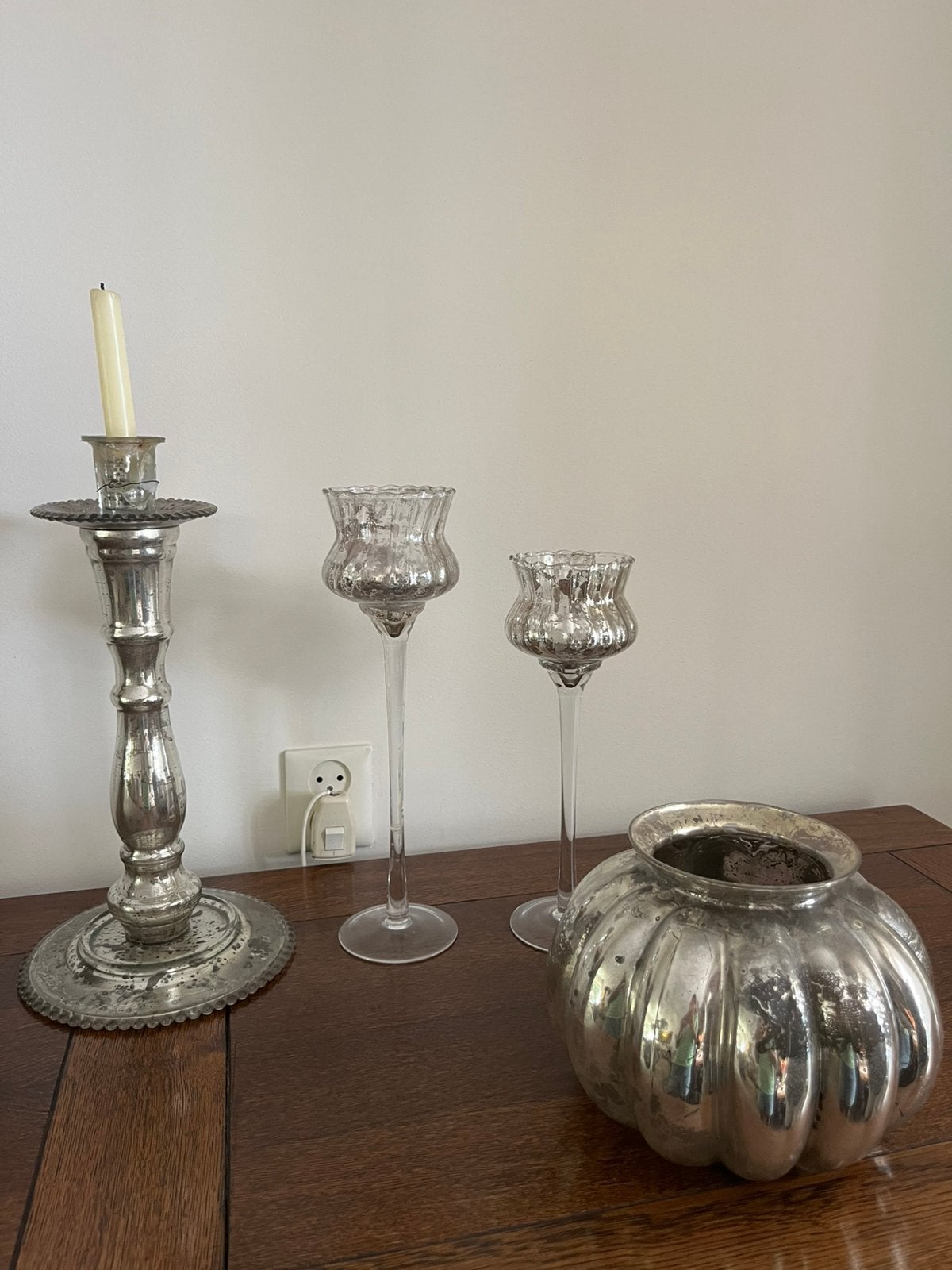 Armeluiszilver, diverse accessoires, Huis en Inrichting, Ophalen of Verzenden, Zo goed als nieuw, Glas, Kandelaar